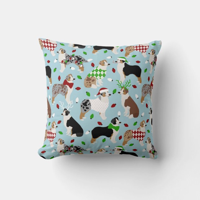Christmas Australian Shepherd Throw Pillow (Front)
