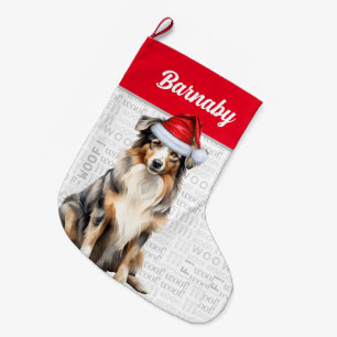 Christmas Australian Shepherd with Dog's Name Large Christmas Stocking