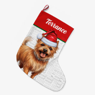 Christmas Australian Terrier Dog Name Woof Large Christmas Stocking