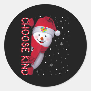 Christmas Autism Awareness Shirt Choose Kind Snowm Classic Round Sticker