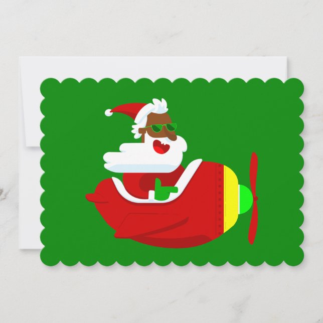 christmas aviator aeroplane pilot black santa invitation (Front)