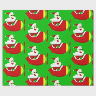 christmas aviator aeroplane pilot santa claus funn wrapping paper