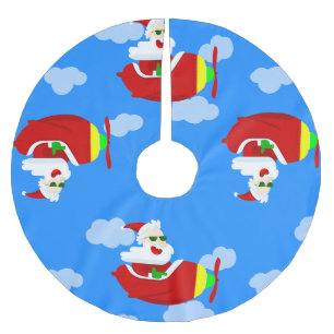 christmas aviator aeroplane pilot santa clouds brushed polyester tree skirt