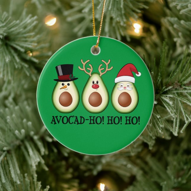 Christmas Avocado Frosty, Rudolph, and Santa Ceramic Ornament (Tree)