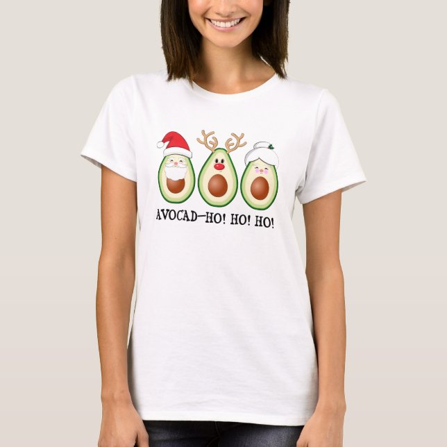 Christmas Avocado Santa, Rudolph, & Mrs. Claus T-Shirt (Front)