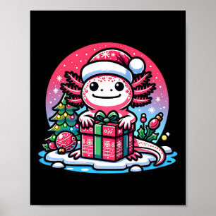 Christmas Axolotl Santa Hat Boy Girl Kids Xmas Axo Poster