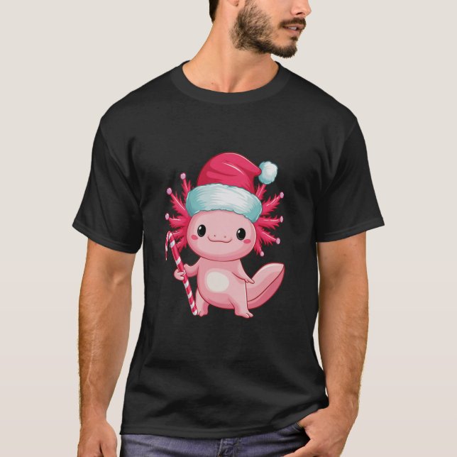 Christmas Axolotl Santa Hat Candy Cane Cute Holida T-Shirt (Front)