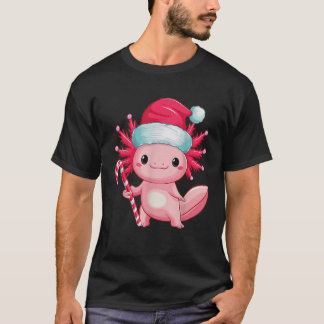 Christmas Axolotl Santa Hat Candy Cane Cute Holida T-Shirt