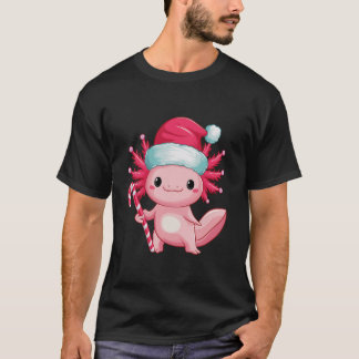Christmas Axolotl Santa Hat Candy Cane Cute Holida T-Shirt