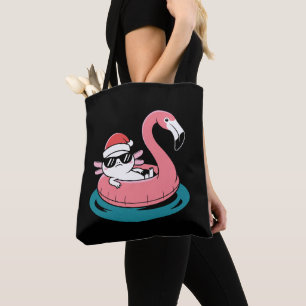 Christmas Axolotl Santa Hat Flamingo Pool Float Tote Bag