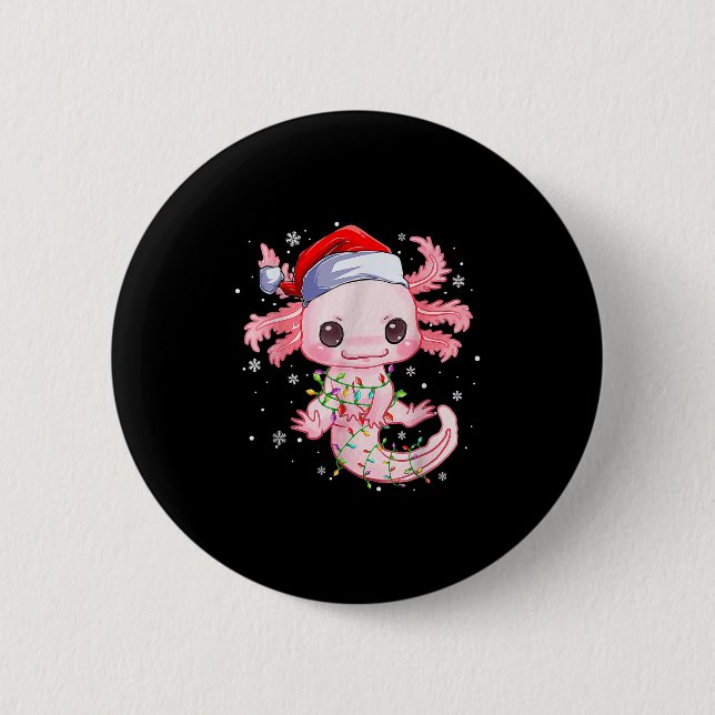 Christmas Axolotl Santa Hat Lights Japanese Cute A 6 Cm Round Badge (Front)