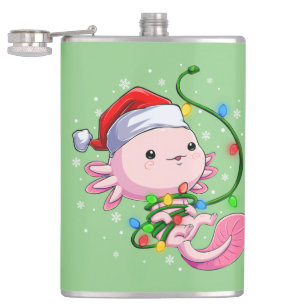 Christmas Axolotl Santa Hat Lights Japanese Cute Hip Flask