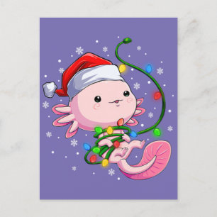 Christmas Axolotl Santa Hat Lights Japanese Cute Postcard