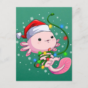 Christmas Axolotl Santa Hat Lights Japanese Cute Postcard