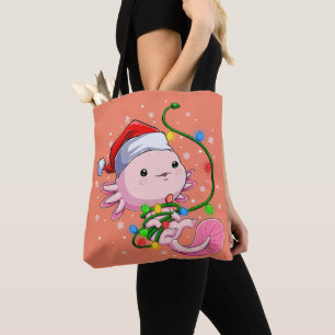 Christmas Axolotl Santa Hat Lights Japanese Cute Tote Bag