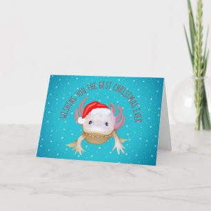 Christmas Axolotl with Santa Hat and Fairy Lights  Holiday Card