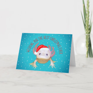 Christmas Axolotl with Santa Hat and Fairy Lights Holiday Card