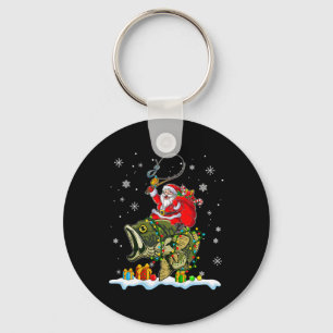 Christmas B Fishing Funny Santa Riding Fish Fisher Key Ring
