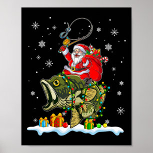 Christmas B Fishing Funny Santa Riding Fish Fisher Poster