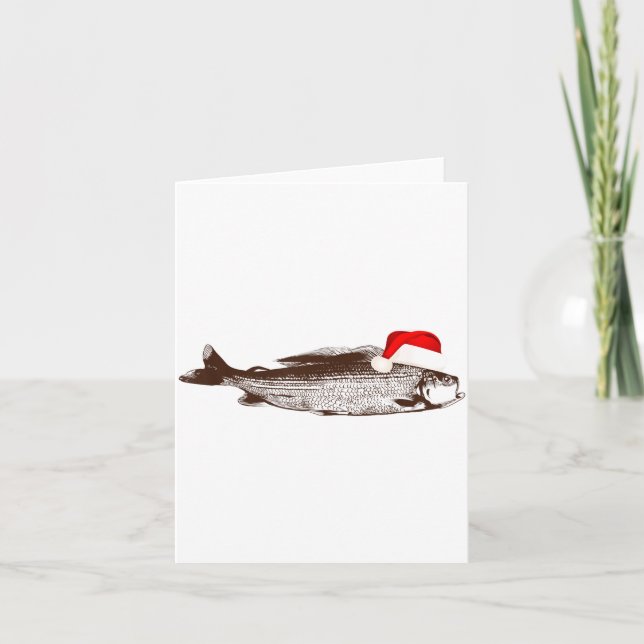 Christmas B Fishing Wearing Santa Hat  Card (Front)