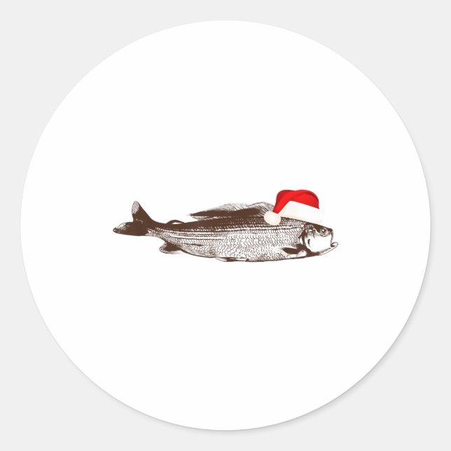 Christmas B Fishing Wearing Santa Hat  Classic Round Sticker (Front)