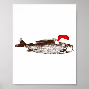 Christmas B Fishing Wearing Santa Hat  Poster