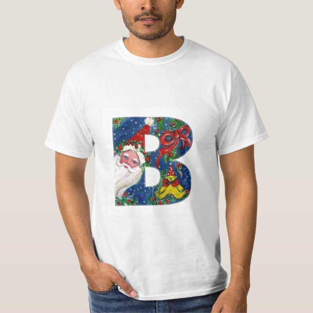 CHRISTMAS B LETTER / SANTA CLAUS WITH RED RIBBON T-Shirt (Front)
