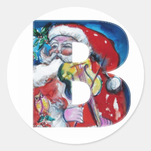 CHRISTMAS B LETTER  / SANTA WITH VIOLIN MONOGRAM CLASSIC ROUND STICKER