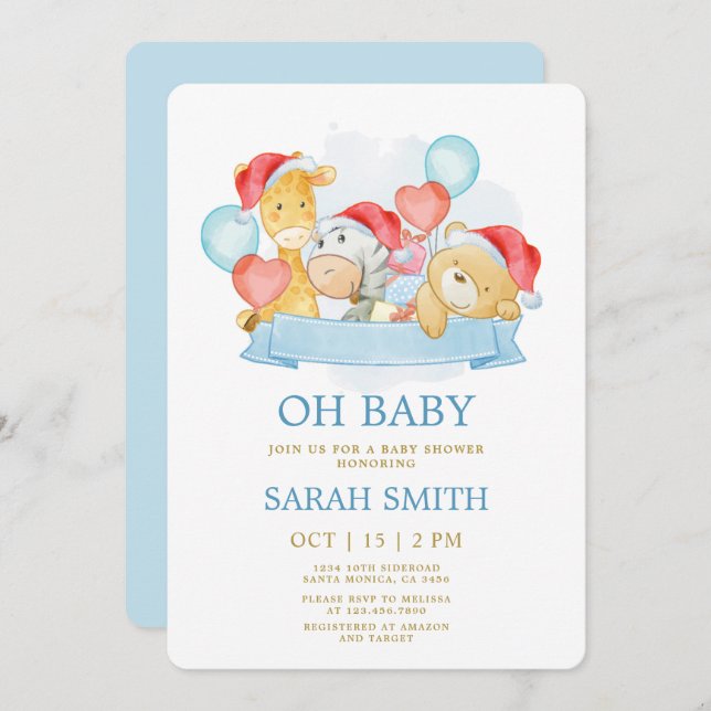 Christmas Baby Blue it's a boy Baby Shower Invitation (Front/Back)