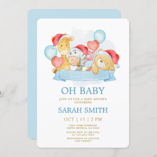 Christmas Baby Blue it's a boy Baby Shower Invitation