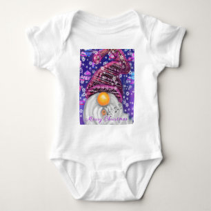 Christmas Baby Bodysuit Happy Gnome In Purple Hat