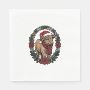 Christmas Baby Calf Vintage Engraving Holiday Shir Napkin