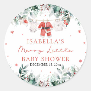 Christmas Baby Clothes Merry Little Baby Shower Classic Round Sticker