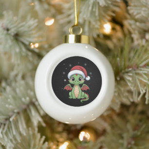 Christmas Baby Dragon Santa Hat Snowflakes Cute Ceramic Ball Christmas Ornament