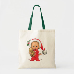 Christmas Baby Elf And Teddy Tote Bag