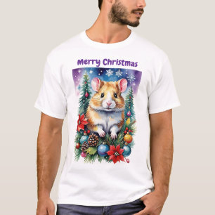 Christmas Baby Hampster Purple Night & Ornaments T-Shirt