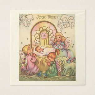Christmas  Baby Jesus in Manger Angels Napkin