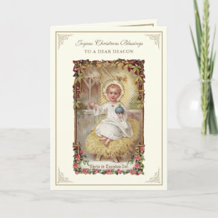 Christmas Baby Jesus Poinsettias Deacon Holiday Card