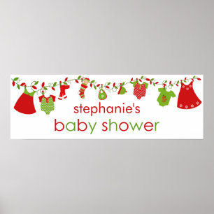 Christmas Baby Laundry Girl Baby Shower Banner Poster
