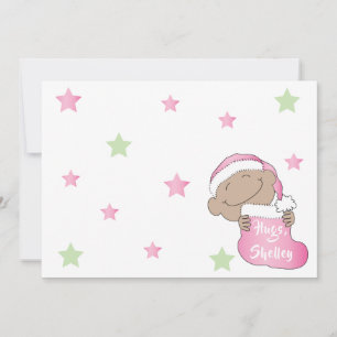 Christmas Baby of Colour Pink Cap Invitation