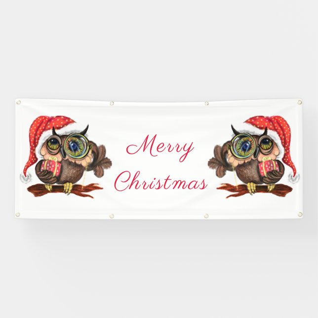Christmas Baby Owl with Gift Banner (Horizontal)