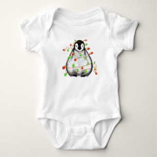 Christmas baby penguin red green holiday lights bodysuit