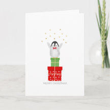Christmas Baby Penguin Standing on Presents