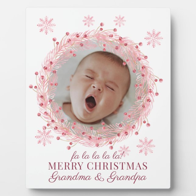 Christmas Baby Photo For Grandma And Grandpa  Plaque (Front)