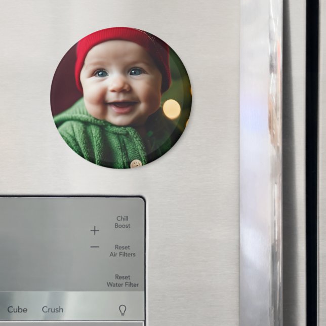 Christmas Baby Photo Template Round Refrigerator Magnet (In Situ (Fridge))