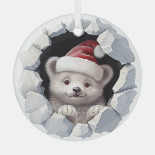 Christmas Baby Polar Bear Glass Tree Decoration