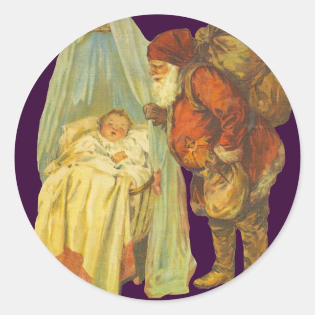 Christmas Baby Santa Clause Vintage Classic Round Sticker (Front)