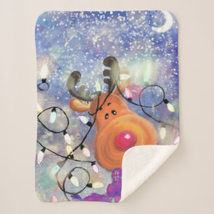 Christmas Baby Sherpa Blanket Gift Happy Reindeer