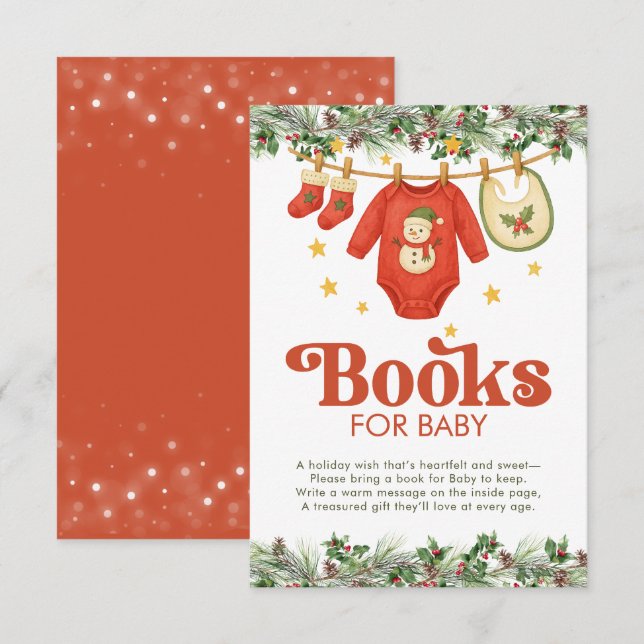 Christmas Baby Shower Books for Baby Clothesline Enclosure Card (Front/Back)