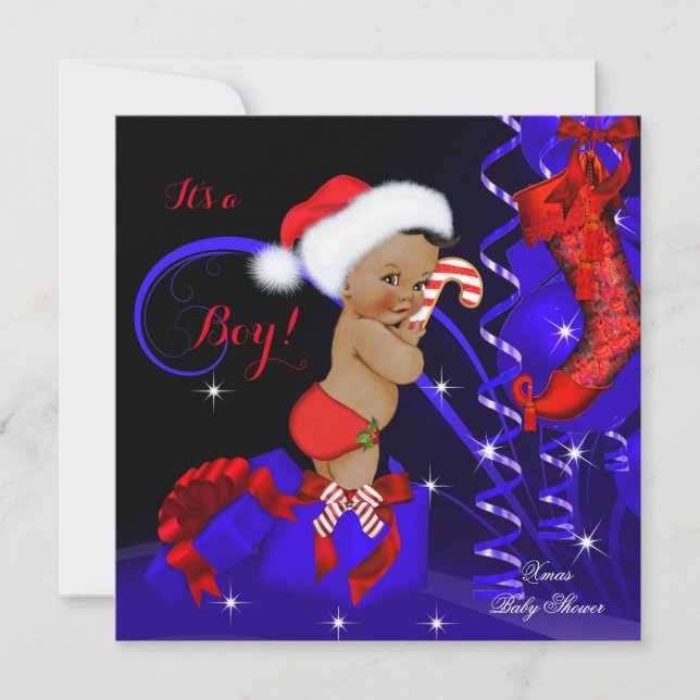 Christmas Baby Shower Boy Red Blue Ethnic Invitation (Front)